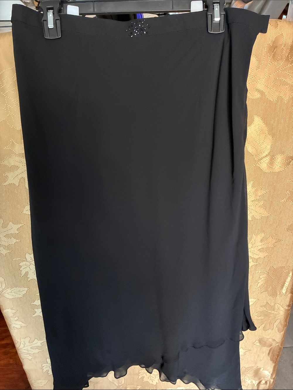 Black Midi Skirt with Scalloped Hem Detail